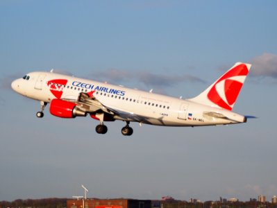OK-MEL Czech Airlines (CSA) Airbus A319-112 - cn 3094 takeoff from Polderbaan, Schiphol (AMS - EHAM) at sunset, pic3 photo
