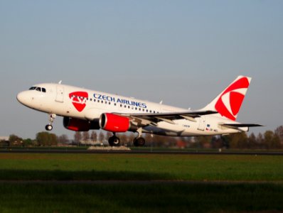 OK-MEL Czech Airlines (CSA) Airbus A319-112 - cn 3094 takeoff from Polderbaan, Schiphol (AMS - EHAM) at sunset, pic1 photo