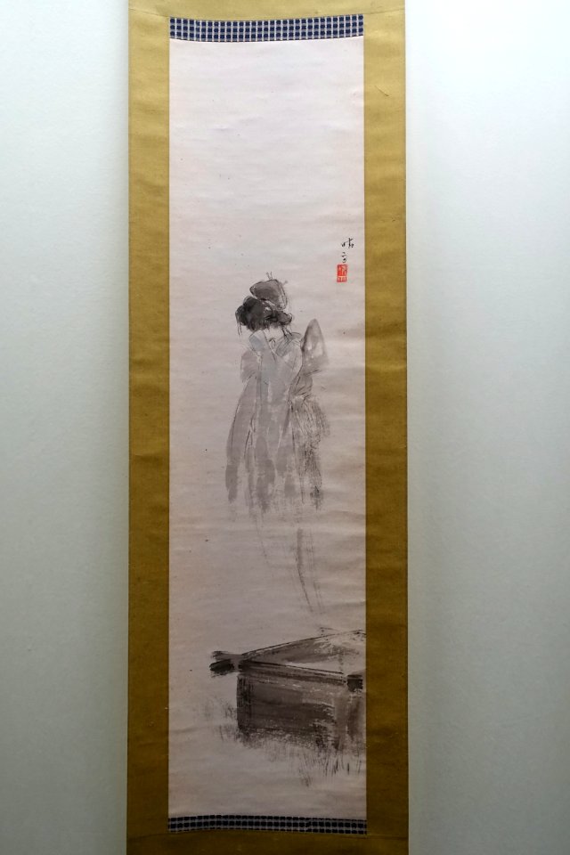Okiku, ghost of a young woman counting nine pieces of plates by the wall, by Ito Seiu - Edo-Tokyo Museum - Sumida, Tokyo, Japan - DSC06859