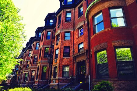 Urban neighborhood brownstones photo