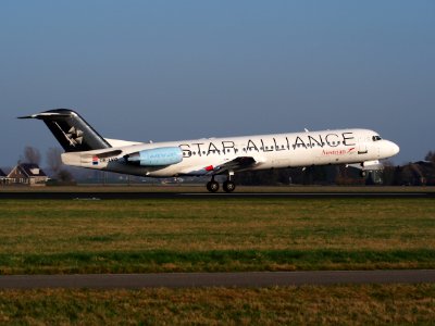 OE-LVG Austrian Airlines Fokker F100, landing at Schiphol (AMS - EHAM), Netherlands, pic6