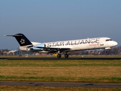 OE-LVG Austrian Airlines Fokker F100, landing at Schiphol (AMS - EHAM), Netherlands, pic5