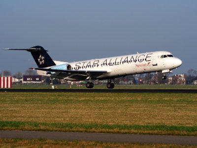 OE-LVG Austrian Airlines Fokker F100, landing at Schiphol (AMS - EHAM), Netherlands, pic4