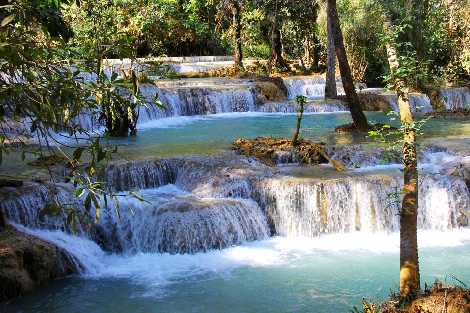 Colorful beautiful kuang si waterfall