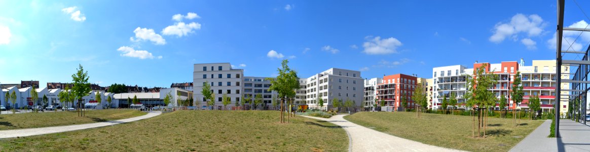Offenbach, ehemaliges MAN-Roland-Werk, Senefelder Straße Gustav-Adolf-Straße, Rückseite, Totale