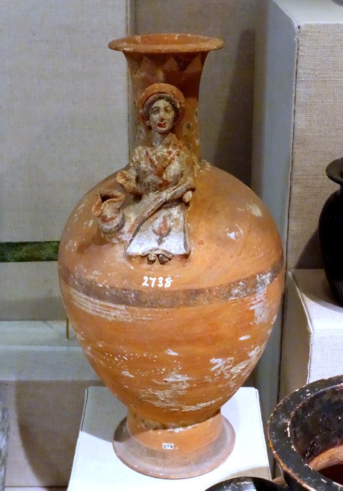Oinochoe depicting a woman, Cyprus, 500-300 BC, terracotta - Spurlock Museum, UIUC - DSC05904