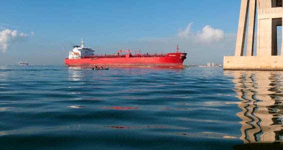 Oil tanker crossing the bridge over Lake Maracaibo 2
