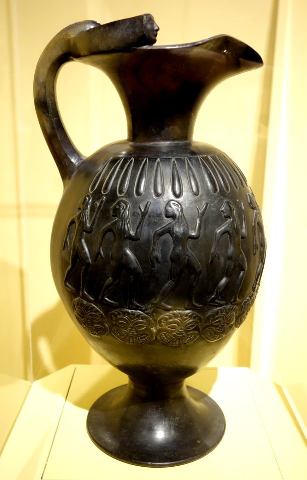 Oinochone (wine pitcher), Etruscan bucchero ware, Tuscany, Italy, 625-550 BC, ceramic - Fitchburg Art Museum - DSC08698