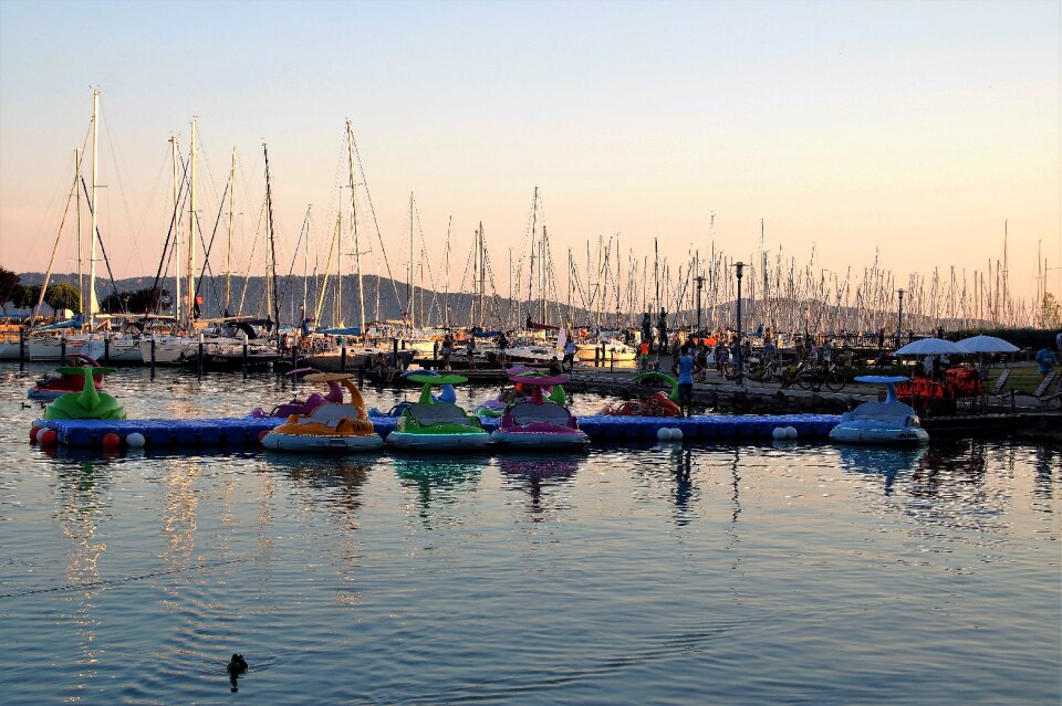 Sailing boat evening lake