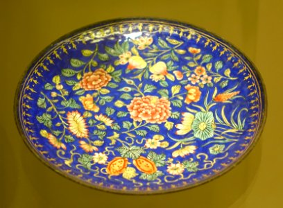 Offering dish for royal domestic use in Hue, Nguyen dynasty, 19th to early 20th century, enamel on bronze - National Museum of Vietnamese History - Hanoi, Vietnam - DSC05633
