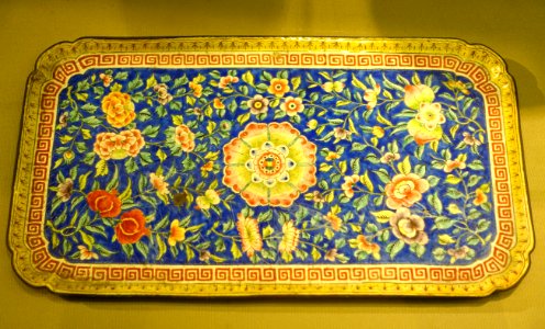 Offering tray for royal domestic use in Hue, Nguyen dynasty, 19th to early 20th century, enamel on bronze - National Museum of Vietnamese History - Hanoi, Vietnam - DSC05630