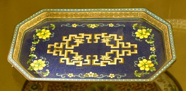 Offering tray for royal domestic use in Hue, Nguyen dynasty, 19th to early 20th century, enamel on bronze - National Museum of Vietnamese History - Hanoi, Vietnam - DSC05632