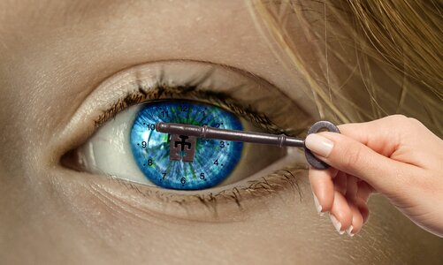 Clock face hand open eye