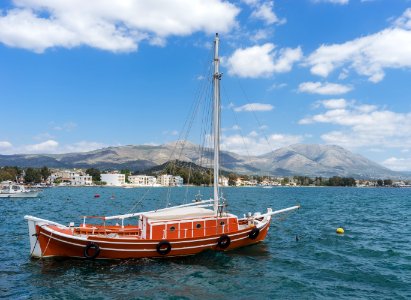 Orange boat Eretria Euboea Greece photo