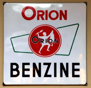 Orion Benzine, enamel advert sign at the den hartog ford museum pic-073