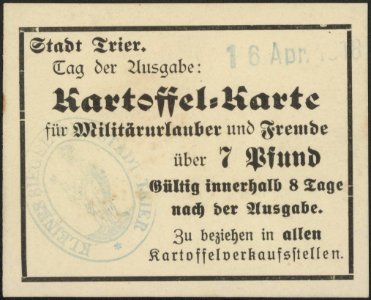 Originele distributiekaart Stadt Trier Kartoffel-Karte für Militärurlauber und , Bestanddeelnr 158-1870