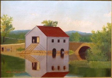 Original House of the Dedham Boat Club, by Edward J. Luce, 1875, oil on canvas - Dedham Historical Society - Dedham Massachusetts - DSC04271