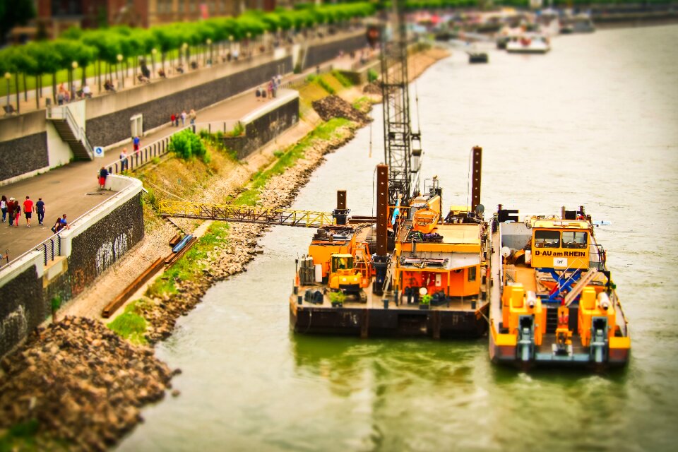 Excavator buckets water construction vehicle port