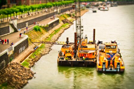 Excavator buckets water construction vehicle port