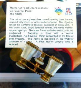 Opera glasses, Le Favorite, Paris, mid 1800s, mother of pearl, gilt brass - College of Optical Sciences - University of Arizona - Tucson, AZ - DSC08618