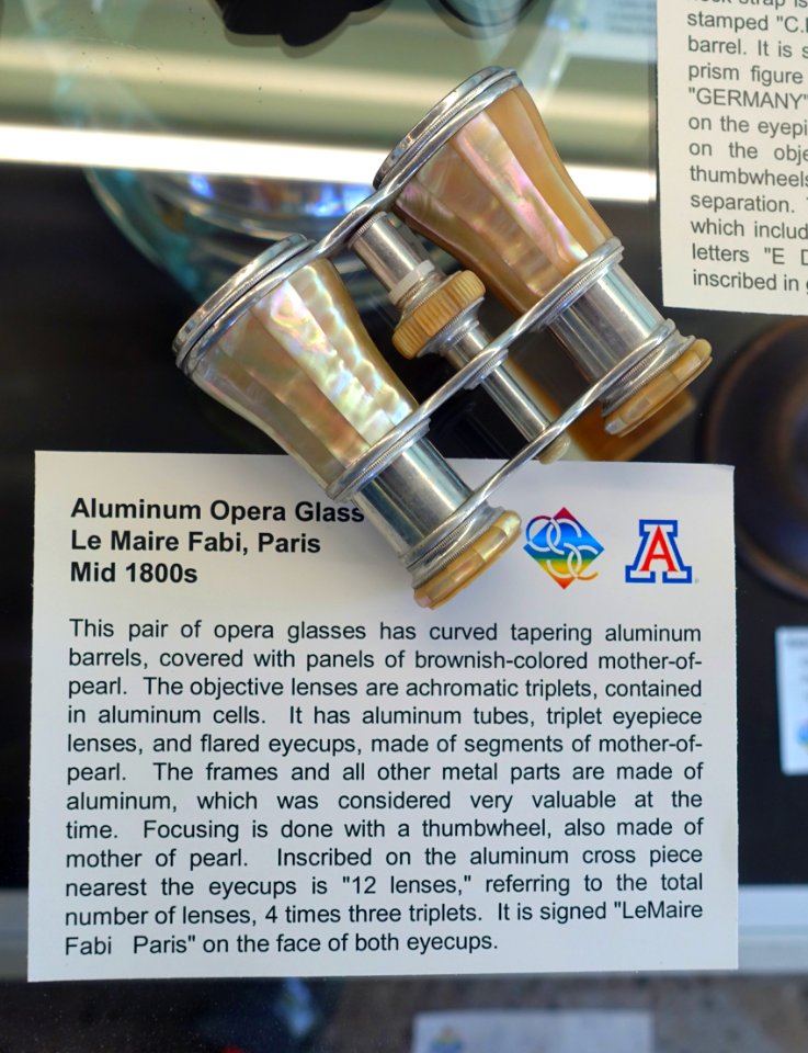 Opera glasses, Le Maire Fabi, Paris, mid 1800s, aluminum, mother of pearl - College of Optical Sciences - University of Arizona - Tucson, AZ - DSC08620