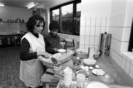 Opvangcentrum voor Surinamers in Putten vrouw in de keuken, Bestanddeelnr 927-6798