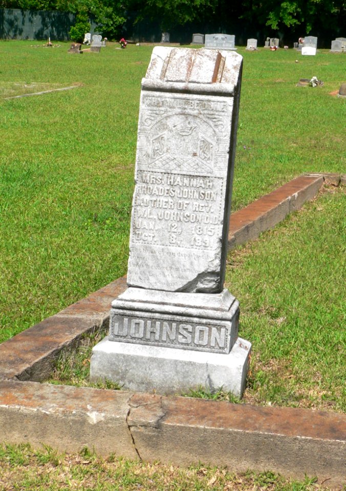 Orangeburg City Cemetery 3 Hannah Johnson 1891 marker