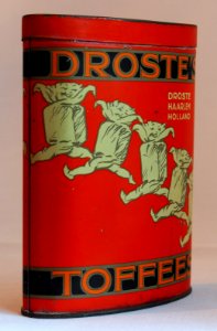 Oranje ovaal cylindervormig Droste tofees blik, foto3