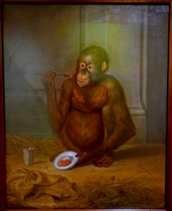 Orangutan eating strawberries, by Tethart Philip Christian Haag (1737-1812), oil on canvas - Braunschweigisches Landesmuseum - DSC04944