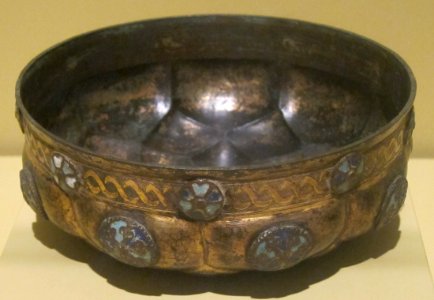 Ottoman period bowl, possibly 16th century from the Balkans, copper alloy with gilt and applied enamel, HAA photo