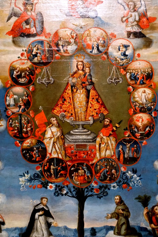 Our Lady of Characato, by Cipriano de Toledo y Gutierrez, Cuzco, Peru, 1771, oil on canvas, detail 1 - Blanton Museum of Art - Austin, Texas - DSC08128