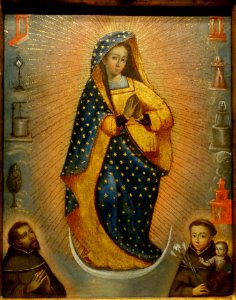 Our Lady of Miracles, artist unknown, Cuzco, Peru, 17th or 18th century, oil on copper with gold, detail - Blanton Museum of Art - Austin, Texas - DSC08101