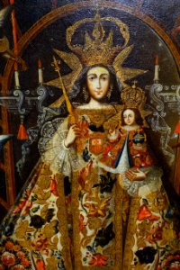 Our Lady of Mercy with Saints Peter Nolasco and Raymond Nonnatus, artist unknown, Cuzco, Peru, 18th century, oil on canvas, detail - Blanton Museum of Art - Austin, Texas - DSC08110