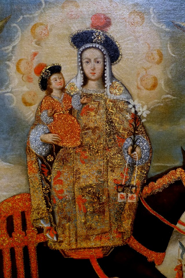 Our Lady of Mercy, called 'The Pilgrim', artist unknown, Cuzco, Peru, 1730s, oil on canvas, detail - Blanton Museum of Art - Austin, Texas - DSC08159