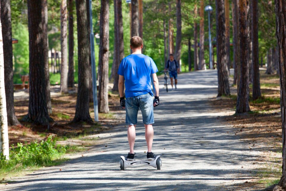 Nature transport walking around on two wheels