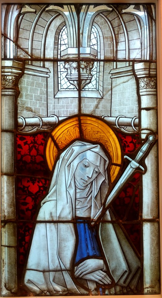 Our Lady of Sorrows and Man of Sorrows (Lady), Lower Rhine, late 1400s, stained glass - Museum Schnütgen - Cologne, Germany - DSC09792