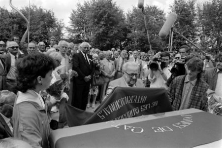Oud-Spanje-strijders brengen salut bij de onthulling van het Spanje-monument op , Bestanddeelnr 933-6722