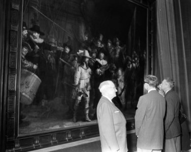 Oud-president Truman brengt bezoek aan Rembrandt-tentoonstelling in Rijksmuseum, Bestanddeelnr 907-8287
