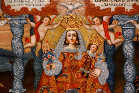 Our Lady of Cocharcas, artist unknown, Peru, 1751, oil on canvas, detail - Blanton Museum of Art - Austin, Texas - DSC08137