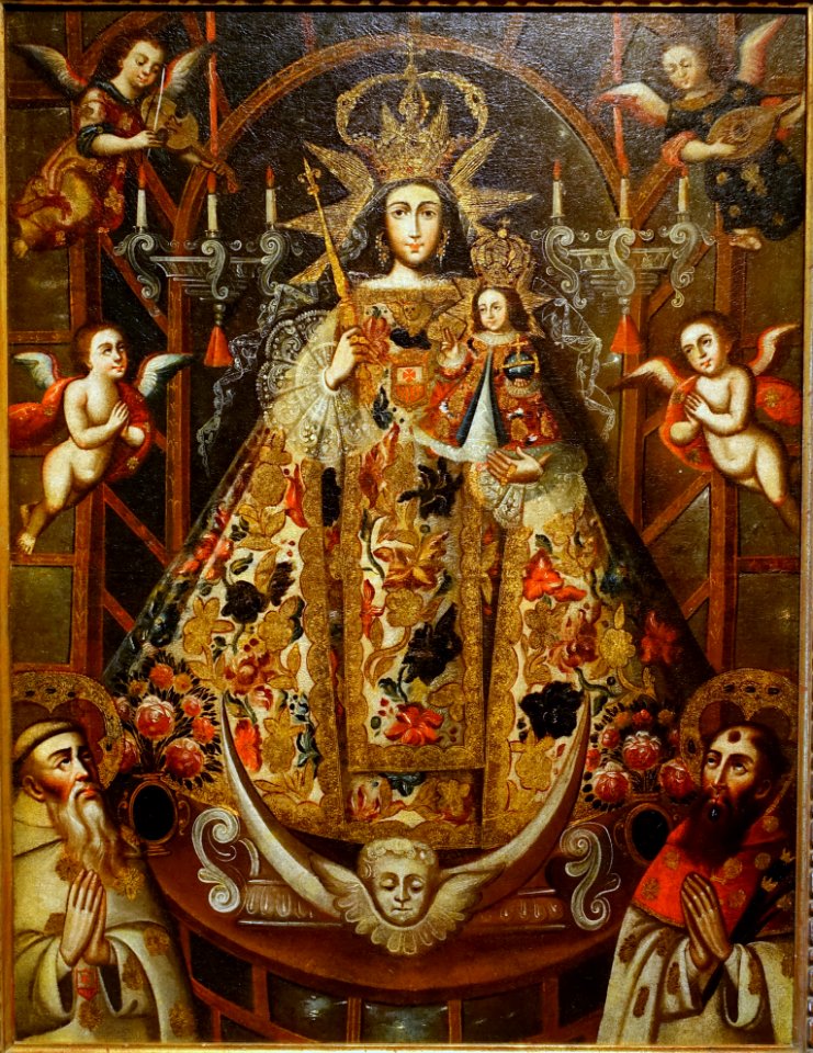Our Lady of Mercy with Saints Peter Nolasco and Raymond Nonnatus, artist unknown, Cuzco, Peru, 18th century, oil on canvas - Blanton Museum of Art - Austin, Texas - DSC08106