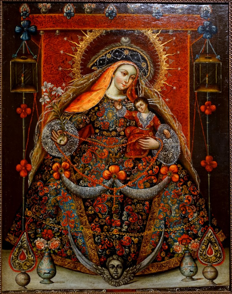 Our Lady of Mercy, called 'The Pilgrim', Enthroned, artist unknown, Cuzco, Peru, 1730s, oil on canvas - Blanton Museum of Art - Austin, Texas - DSC08142