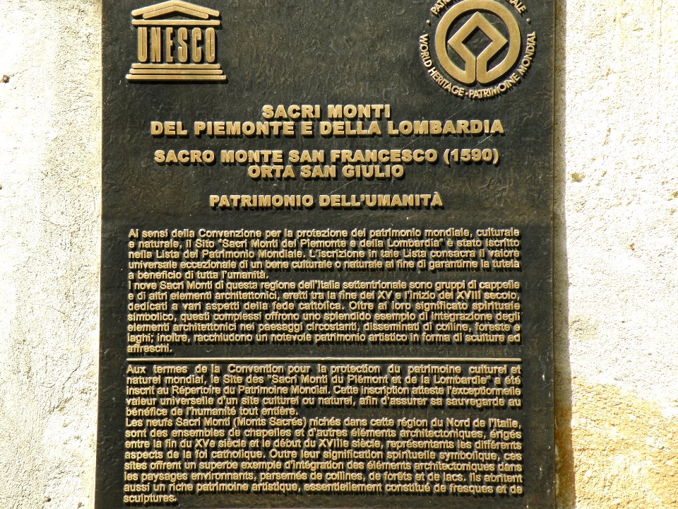 Orta Sacro Monte Lapide Patrimonio mondiale