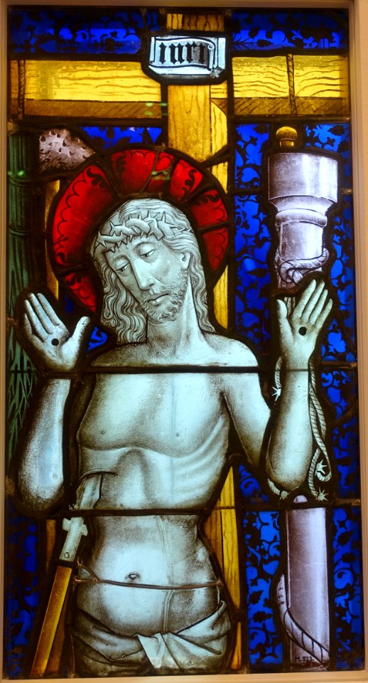 Our Lady of Sorrows and Man of Sorrows (Man), Lower Rhine, late 1400s, stained glass - Museum Schnütgen - Cologne, Germany - DSC09794