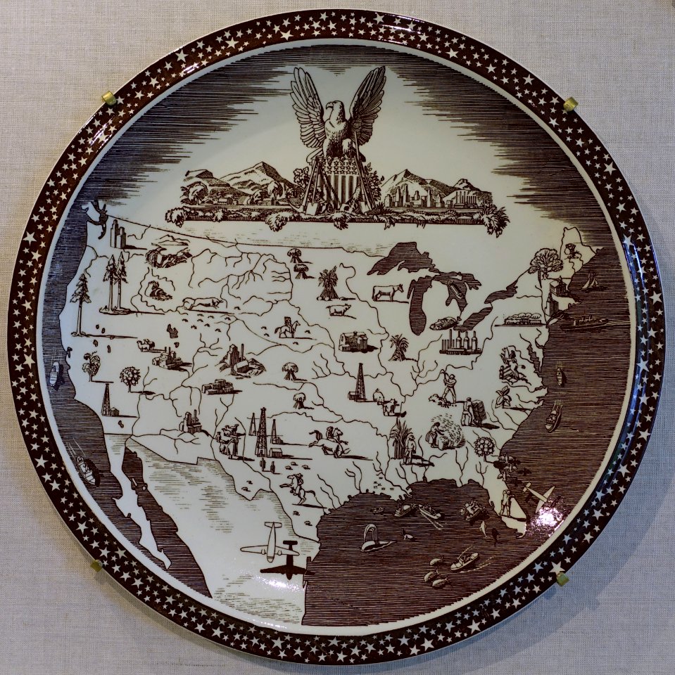 Our America Plate, Rockwell Kent and Vernon Kilns, 1938-1939, earthenware - Portland Museum of Art - Portland, Maine - DSC04115