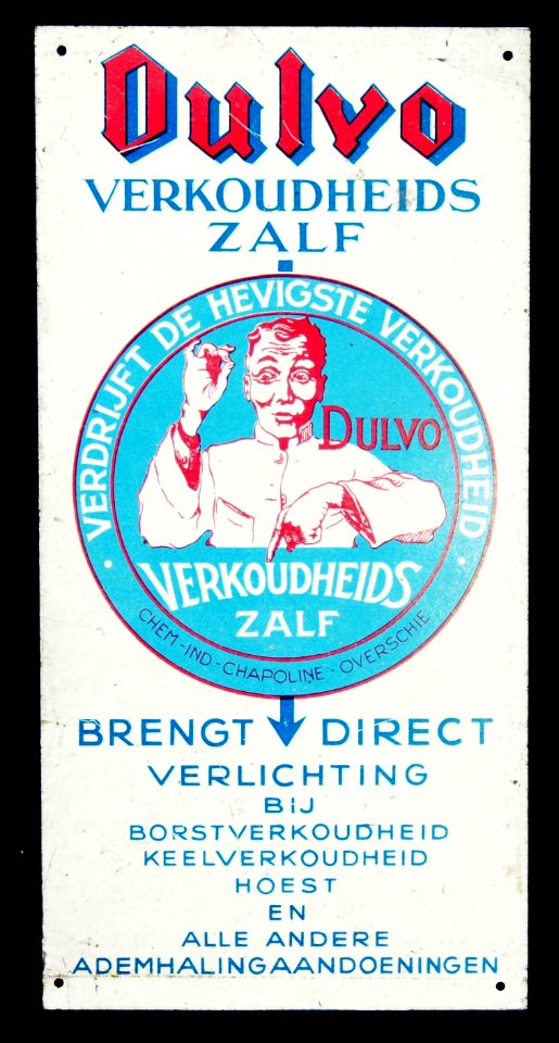 Oulvo Verkoudheids Zalf old cardboard advertising sign