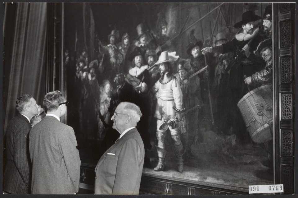 Oud-president Truman brengt bezoek aan Rembrandt-tentoonstelling in Rijksmuseum, Bestanddeelnr 096-0769