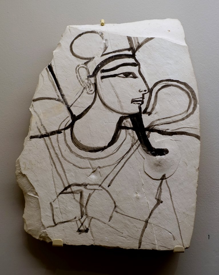 Osiris ostracon (painted fragment), Egypt, Thebes, Valley of the Kings, Dynasty 20, c. 1190-1075 BC, limestone and pigment - Harvard Semitic Museum - Cambridge, MA - DSC06194