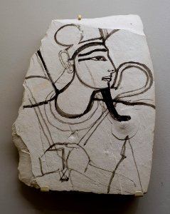 Osiris ostracon (painted fragment), Egypt, Thebes, Valley of the Kings, Dynasty 20, c. 1190-1075 BC, limestone and pigment - Harvard Semitic Museum - Cambridge, MA - DSC06194