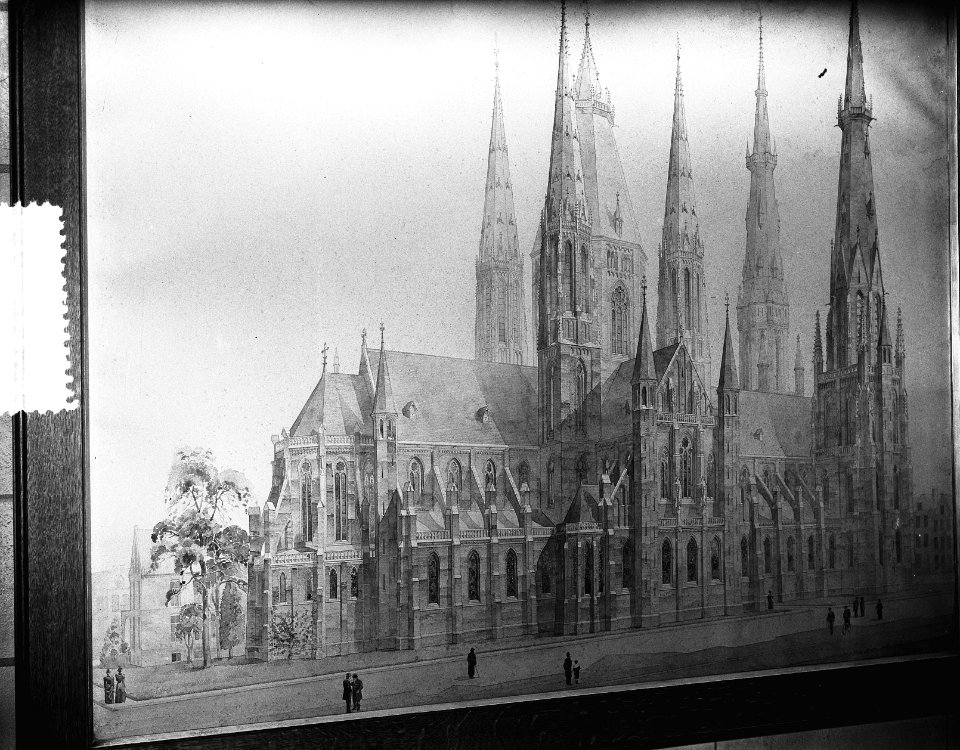 Opdracht Maasbode. Ingelijste presentatietekening van de kerk St. Willibrordus b, Bestanddeelnr 907-0174