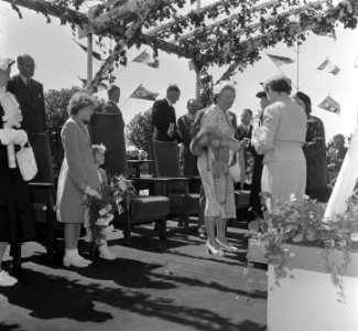 Opening Sluis in Tiel vlag in top door Koninklijke familie, Bestanddeelnr 905-1230